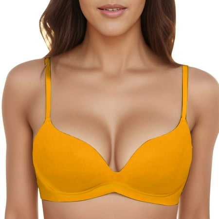 Yellow 70AB Women s T Shirt Bra Women Sports Bras with Push Up Padded Large Sports Bras for Women Bralette Bra without Underwire Sports Bra for Women Pack Seamless Comfortable