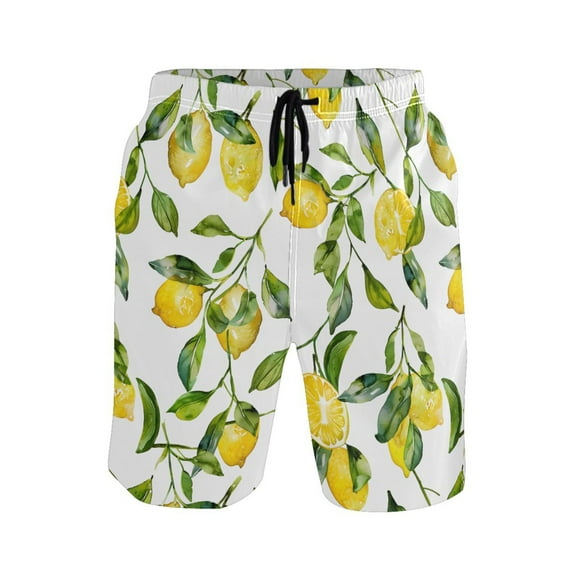 joogoo Men's Swim Trunks Lemon and Leaves Beach Shorts with Pockets M