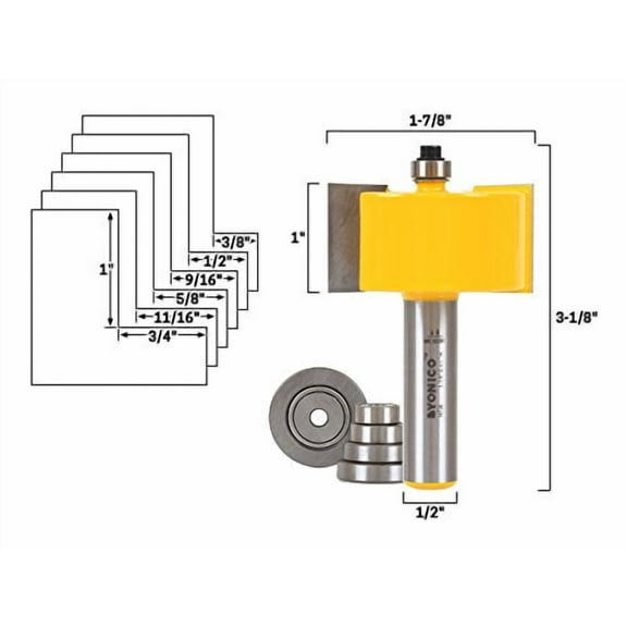 Yonico Large Rabbet Router Bit Set - 1" Height - 1/2" Shank - 14706