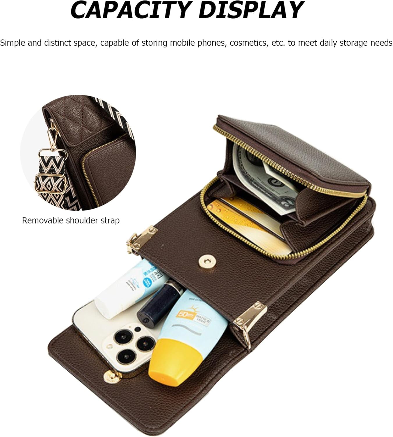 Small Leather Crossbody Bag for Women with Guitar Strap Mini Crossover Bags & Shoulder Purses with 2 Card Slots