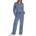 thumbnail image 5 of Laqbezok Women's 2-Piece Lounge Set, Casual V-Neck Long Sleeve Sweatshirt and Drawstring Pants Outfit, Relaxed Fit Solid Color Sweatsuit with Pockets, 5 of 7