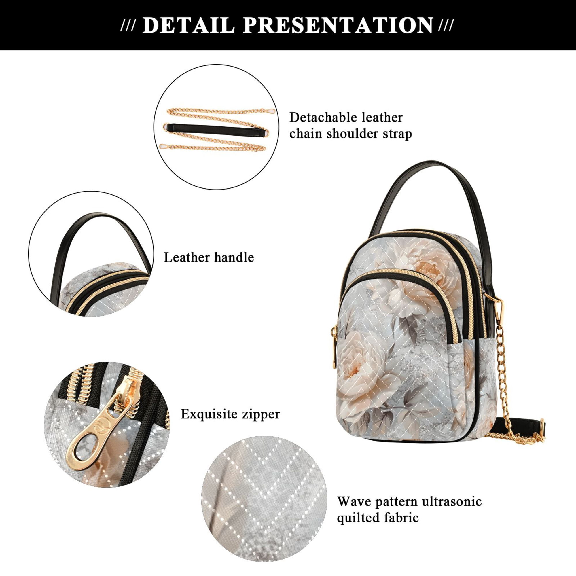 FORMRS Crossbody Bag for Women Quilted Travel Shoulder Cell Phone Purse with Chain Strap Handbag, Beautiful Floral