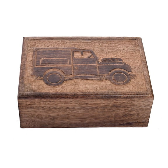Store Indya Hand‑Carved Wooden Jewelry Trinket Box – Jeep Design for Women, Girls