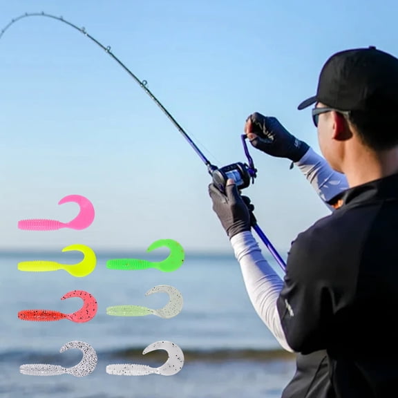 sunsanly 20/30/50Pcs 3/4/5/6/7CM Soft Worm Lure Colorful Silicone Curly Tail Fishing Bait Freshwater Saltwater Universal Bass Perch Fishing Accessories
