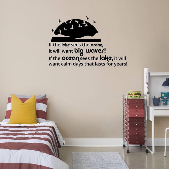 If The Lake Sees The Ocean Quote Lake House Cabin Fishing Scenery Vacation Quotes Wall Decal Sticker Vinyl Art Mural for Girls / Boys Home Room Walls Bedroom House Decor Decoration (8x10 inch)