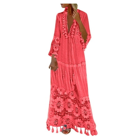 

Sayhi Dress Tassel Casual Solid Long Fashion Bohemian Size Lace Large Color Leather Dress Booties for Women Low Heel