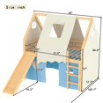 thumbnail image 3 of Aukfa Full Size Loft Bed with Slide, Tent, Sills & LED Lights, Solid Wood House Loft Bed for Kids, Blue, 3 of 8