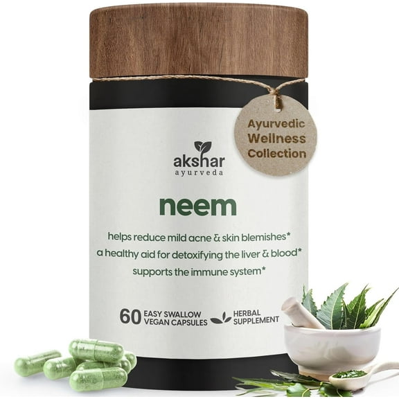 AKSHAR AYURVEDA Neem Capsules for Body Detox & Enhanced Immunity for Men and Women, 60 Capsules