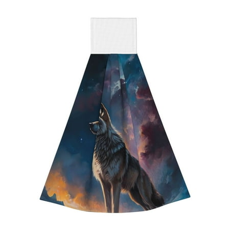 

Jgfou Night Sky Wolf Print Coral Fleece Microfiber Hanging Hand Towel Soft Premium Dishcloths Multi-Purpose Dust and Stain Removal Cleaning Supplies