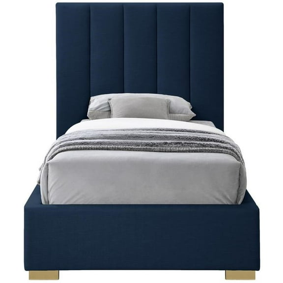 Maklaine 54.5''H x 46''W x 84.3''D Navy Linen Textured Fabric Twin Bed