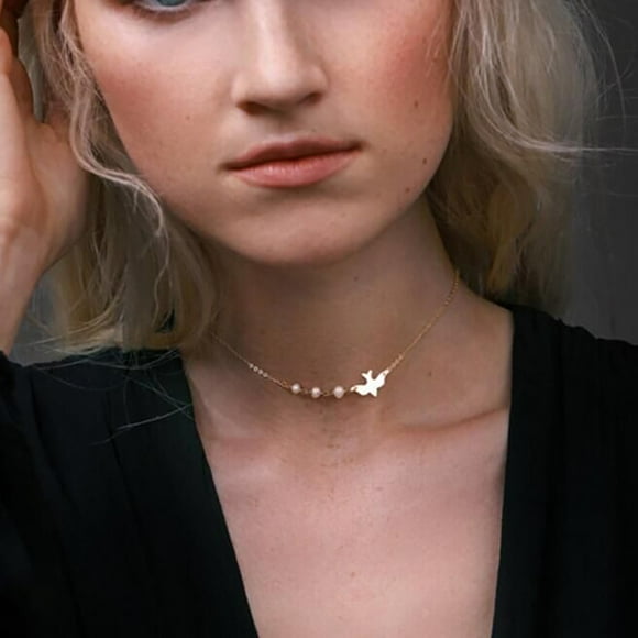 RKSTN Necklaces for Women Geometric Pearl Metal Bird Single Layer Necklace Clavicle Chain Jewelry Gifts Necklace