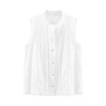 thumbnail image 4 of Women's French Hollow Out Sleeveless Shirt,Slub Cotton Loose Round Neck Button Down Vest,Summer Cropped Casual Tank Top for Women,Cottagecore Eyelet Ruffle Blouse White L, 4 of 9