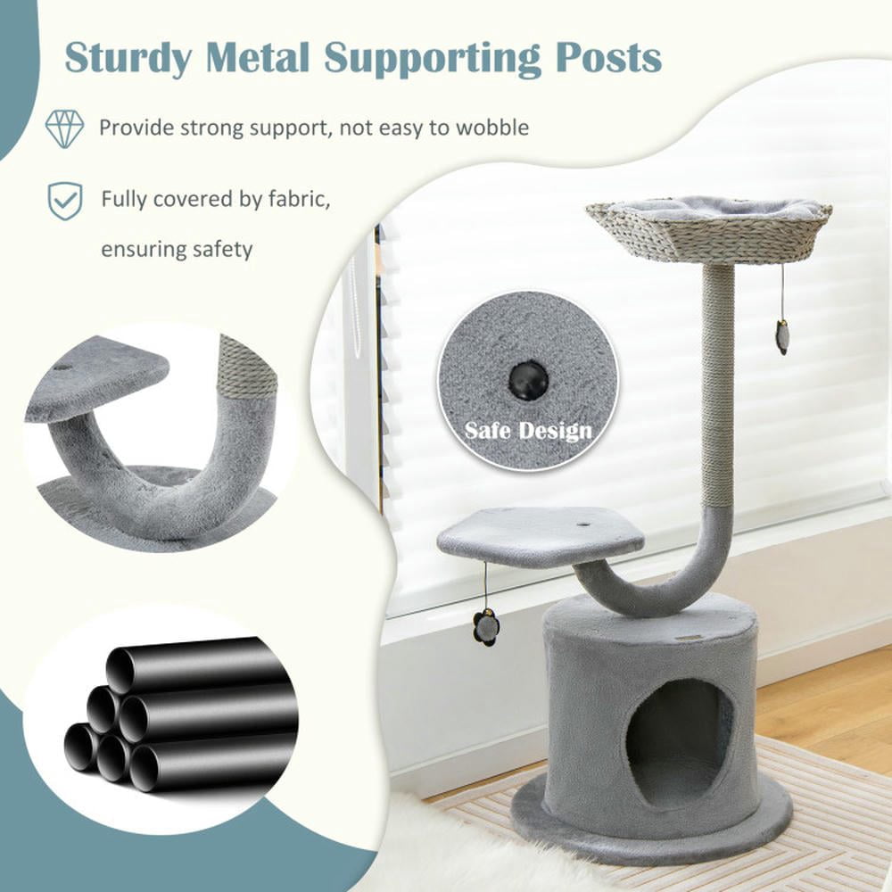 Spaco Cat Tree, 542" Tall Cat Tower with Curved Metal Supporting Frame for Large & Small Cats-Gray, Cat House with Platform Bed, Large Cozy Condo