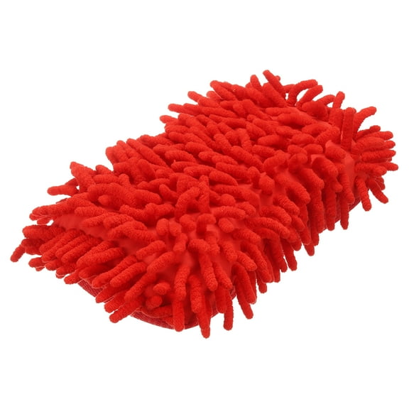 Uxcell Car Wash Sponge 8.7" x 4.3" Chenille Microfiber Mitt Scratch-Free Absorbent Scour Scrubber Cleaning Sponge for Washing Detailing on Cars, Boats, RVs, Red