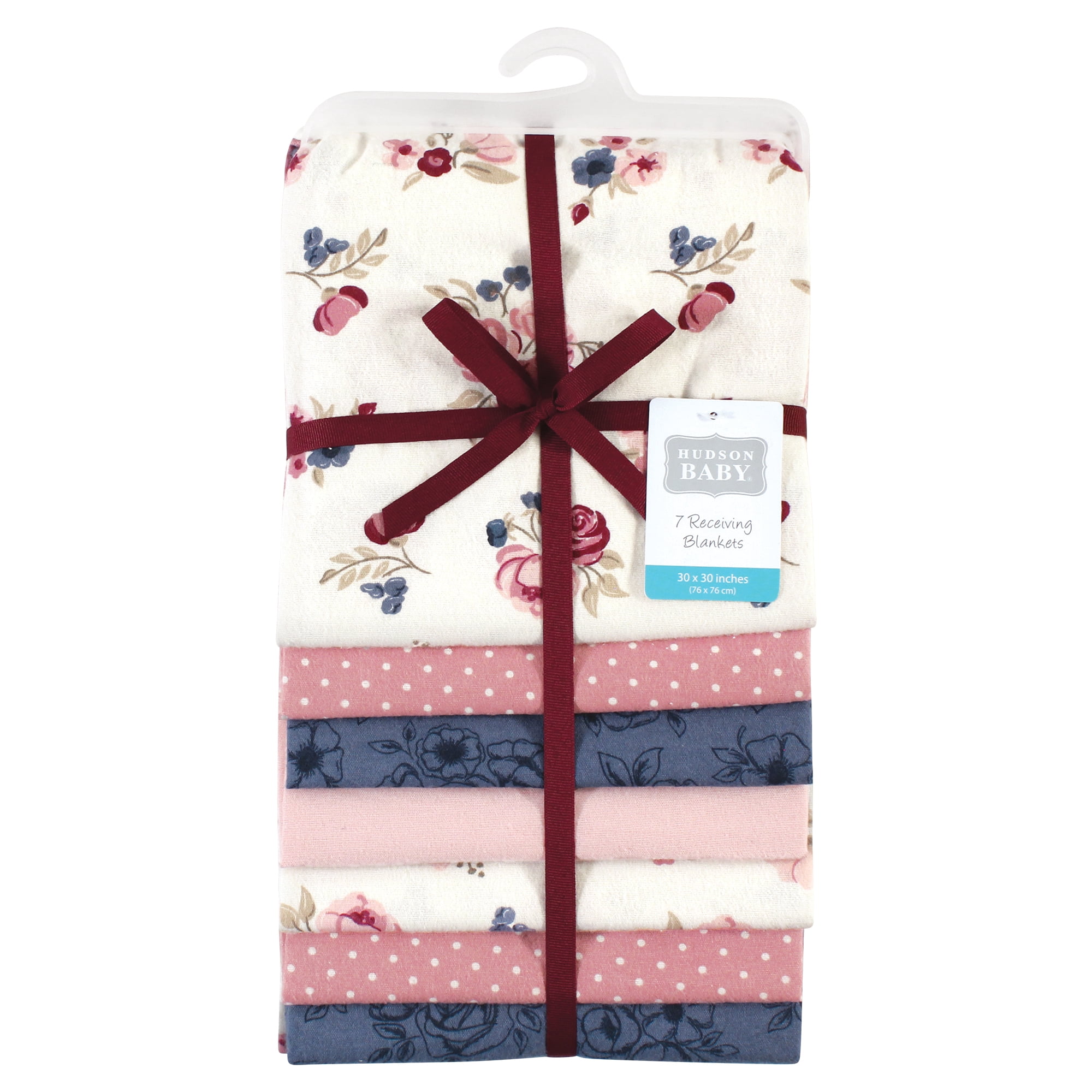 Little Treasure Hudson Baby Girls Cotton Poly Flannel Receiving Blankets 7-Pack, Pink Dusty Rose Floral, 30x30 inches
