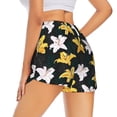 thumbnail image 2 of Uemuo Lilies Flowers Pattern Women's Athletic Shorts High Waisted Running Shorts with Liner Pockets Gym Elastic Workout Shorts-Large, 2 of 9