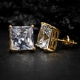 thumbnail image 4 of Large Yellow Gold 925 Sterling Silver Unisex Square Princess Cut Stud Screw Back Earrings, 4 of 5