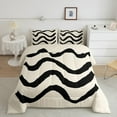 thumbnail image 2 of jejeloiu Waves Stripes Queen Comforter Set,Graffiti Geometric Lines Bedding Sets,Black Khaki Bedding Comforter Set For Men Women,Breathable Home Decor Reversible,3 Pieces, 2 of 8