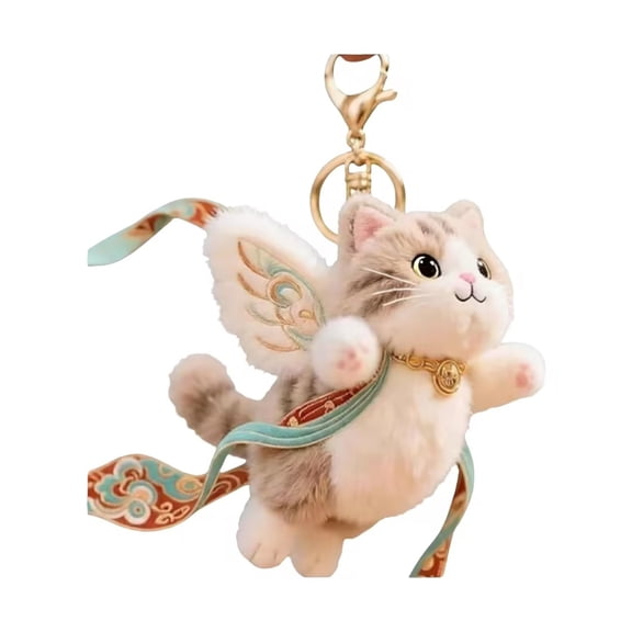 Leutsin Cute Flying Cat Plush Keychain for Backpack - 3.9" Mini Plush Wonderland Animals Doll Purse Charm Pendant Gift Home Office Tabletop Decoration for Women Kids