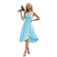 thumbnail image 1 of Vestido de dama de honor OEUVIF azul cielo corto con tirantes finos, 1 of 7