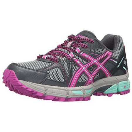 asics women's gel-kahana 8 trail runner, dark steel/pink glow/mint, 8 m