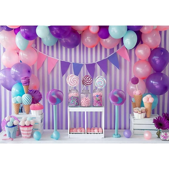 Allenjoy Purple Candy Birthday Backdrop