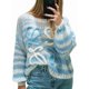 thumbnail image 1 of Suéter de Larga para Mujer, Otoño, Color Block, Cuello Redondo, Tejido, Tops Casuales de Moda. Azul L, 1 of 10