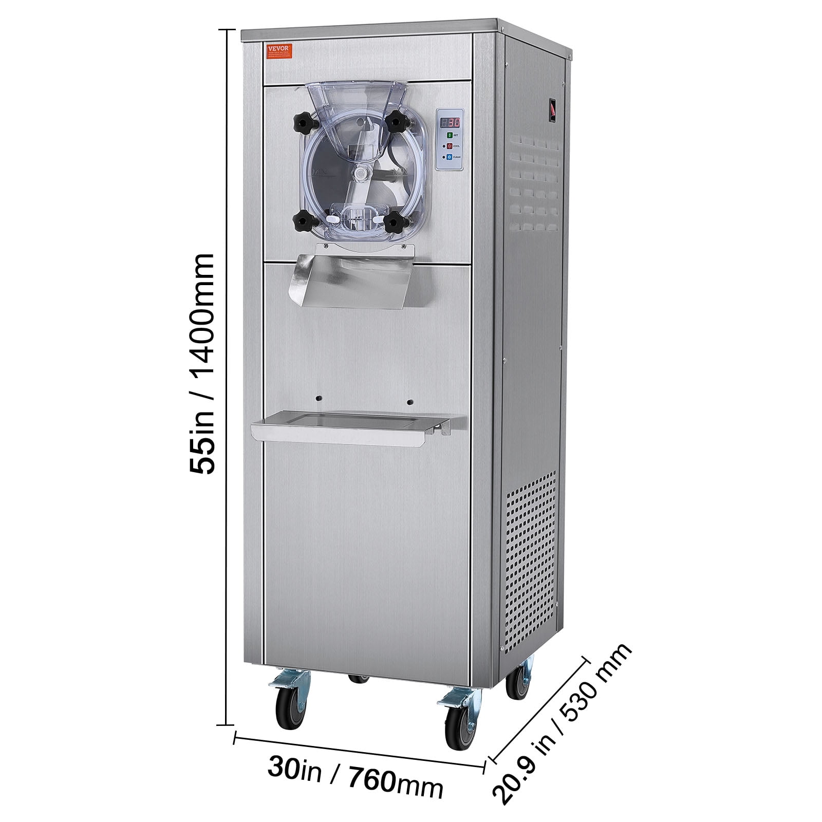 VEVOR Ice Cream Maker for Commercial Use, Produces 18 Liters per Hour, 1780W, Offers Single Flavor, Equipped with Wheels, 6L Stainless Cylinder, LED Display, Automatic Cleaning & Pre-cooling Functi