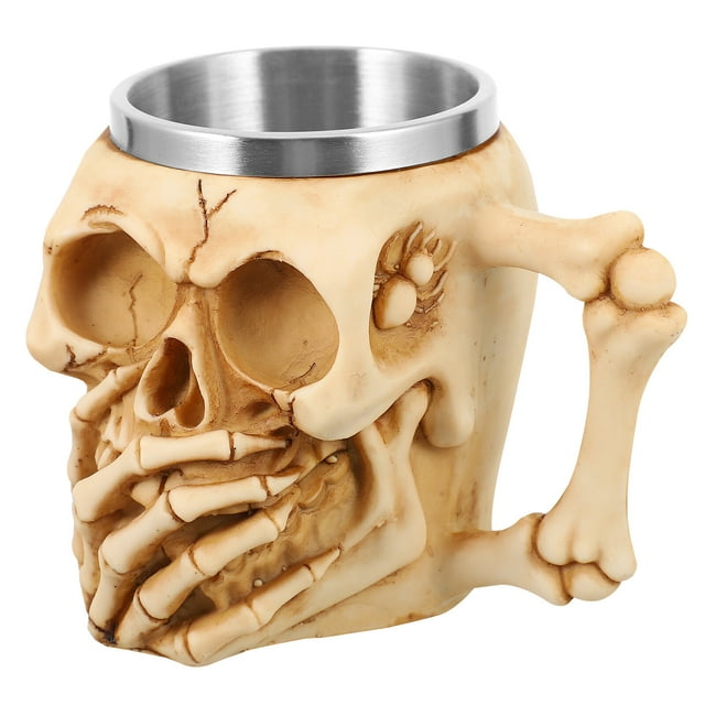 Tasse Créative en Forme de Crâne pour Halloween avec Poignée en Résine et Acier Inoxydable