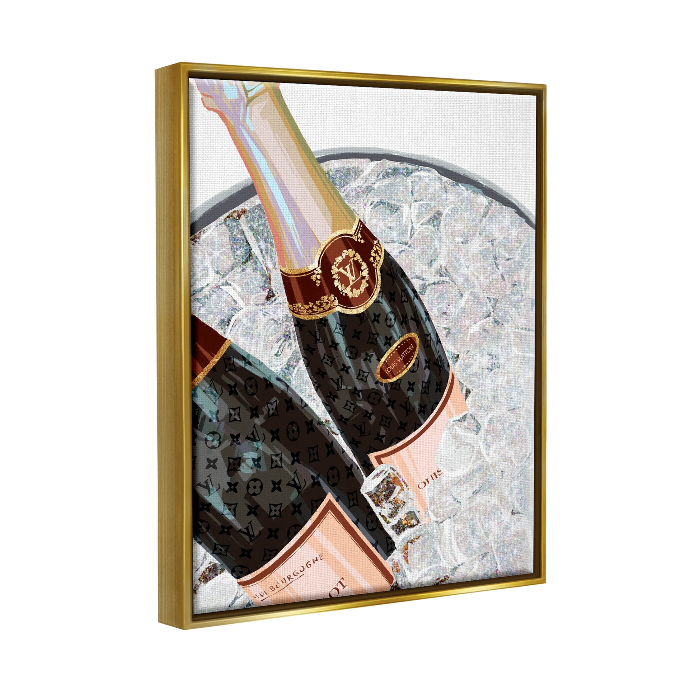 Stupell Industries Fashion Champagne Bottles Gleaming Ice Graphic Art Metallic Gold Floating Framed Canvas Print Wall Art, Design by Ziwei Li