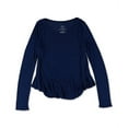 thumbnail image 1 of Aeropostale - Camiseta básica con dobladillo ondulado acanalado para niñas, azul, L (12), 1 of 1