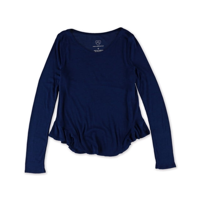 Aeropostale - Camiseta básica con dobladillo ondulado acanalado para niñas, azul, L (12)