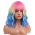 thumbnail image 3 of RightOn 14 Inches Rainbow Wig With Flat Bangs Short Curly Wig for Women Daily Use, 3 of 4