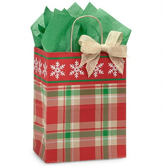 Christmas Plaid Paper Shopping Bags - Cub Size - 8x4.75x10.25in. - 5 Pack