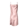 thumbnail image 2 of Gibobby Ropa de dormir para mujer con encaje Día de San Valentín Vestido sexi con tirantes y abertura, camisón seda imitación para mujer, pijama con tirantes Halter (Rosa,CH), 2 of 5