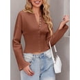 thumbnail image 4 of Women's Cropped Sweater Buttoned Long Sleeve V-Neck Ribbed Knit Slim Fit Pullover Crop Top, 4 of 6