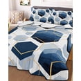 thumbnail image 2 of Navy Blue Marble Summer Quilt Set Twin XL Size,Soft Quilted Bedding Set with 2 Pillow Shams,Gold White Geometric Hexagon Modern Lightweight All Season Bedspread Coverlet for Bedroom 68"x98", 2 of 6