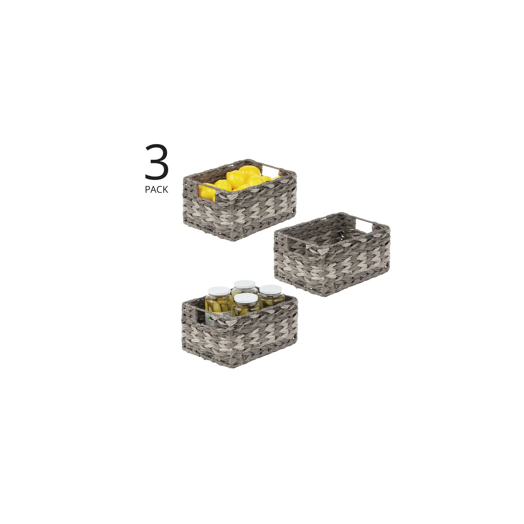 mDesign Woven Farmhouse Pantry Food Storage Bin Basket Box - 3 Pack - Gray Ombre