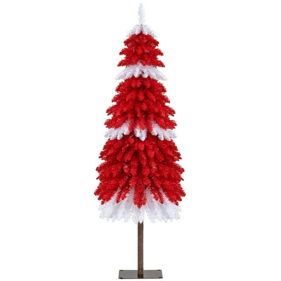 Spaco 5FT Pre-lit Artificial Christmas Tree, 301 Red/White/Brown Branch Tips with Foot Pedal Control