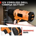 thumbnail image 6 of 27 Pcs 12V 1300mAh Lithium Cordless Drill & Home Hand Repair Kit Combination Tool Set Orange, 6 of 7