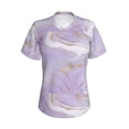 thumbnail image 5 of Zufioo Lavender Glitter Foil Stripes Print Women's Classic V-neck T-shirt, V-neck Short-sleeved Tops Home Wear, Suitable for Daily Life, Work, Outdoors-Large, 5 of 8