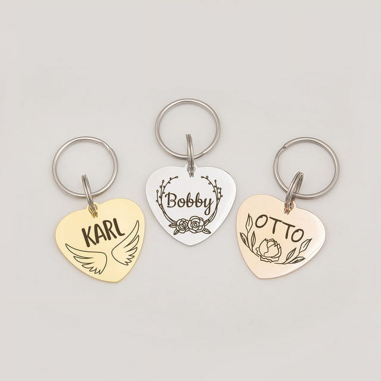 Anavia Stainless Steel Double Sided Heart Name - Frame Engraved Dog & Cat ID Tag, Rose Gold, L