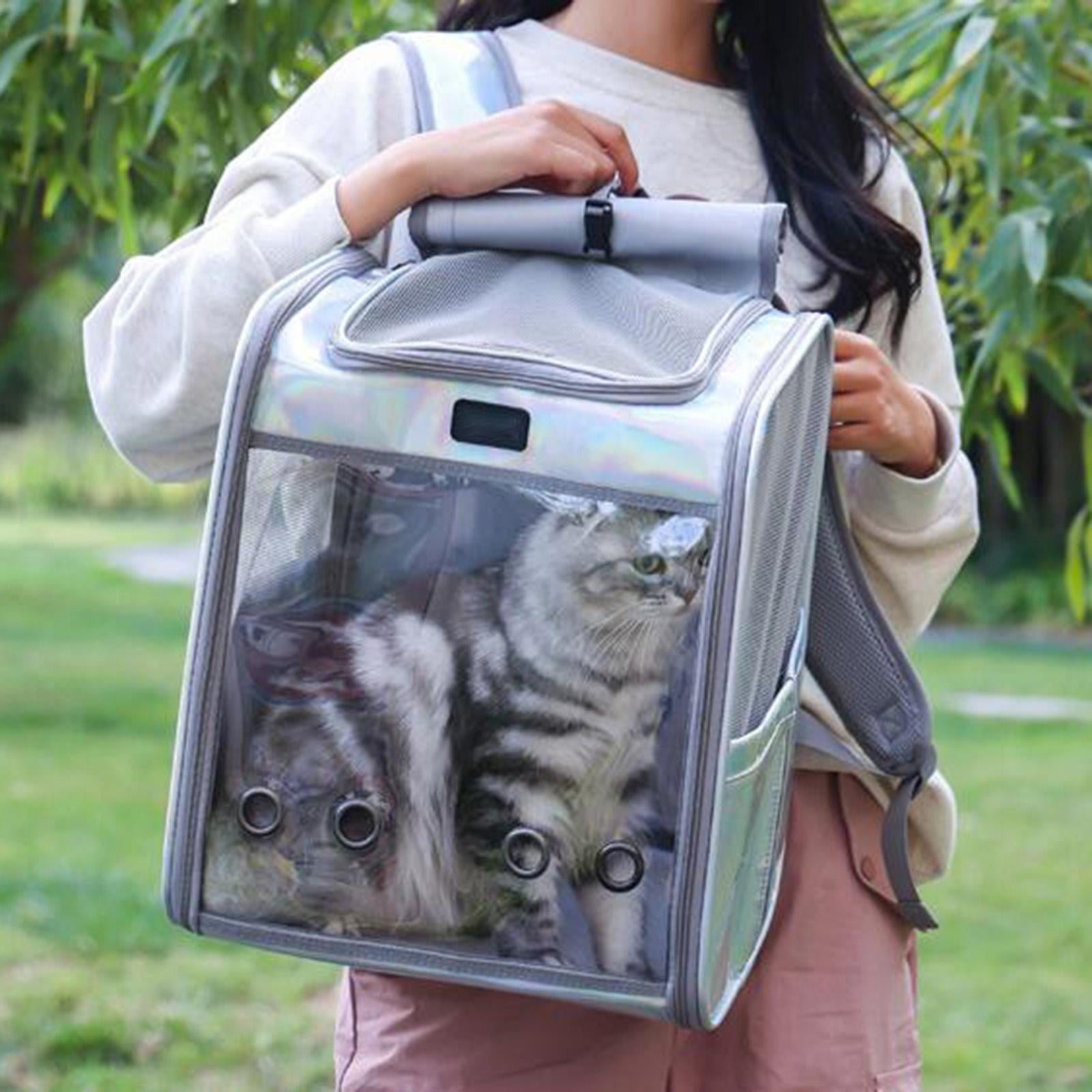 Fzaqwen Portable Cat Carrier Backpack, Travel Bag Adjustable Shoulder Strap Clear Window Colorful