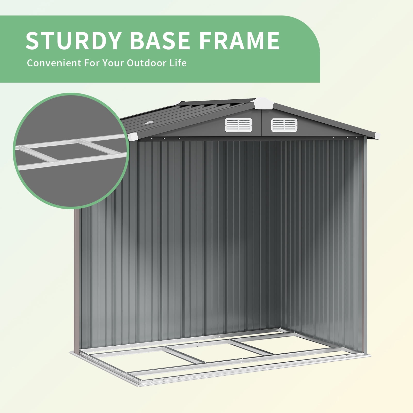 BaPiPro 6.2x4 FT Outdoor Storage Shed with Integrated Base - Heavy-Duty Metal Garden Tool Shed with Vents & Secure Locking Doors, Brown