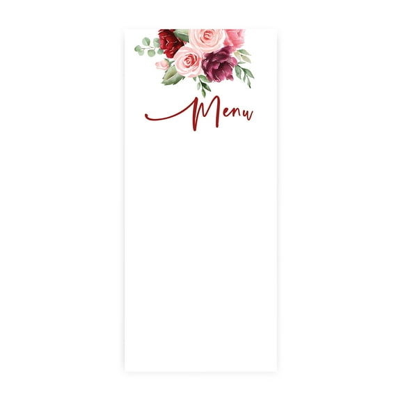 Koyal Wholesale Blush and Burgundy Floral Printable Wedding Paper Menu Cards for DIY Printer, Pack of 52