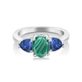 thumbnail image 2 of Gem Stone King 3.08 Ct Oval Green Malachite Blue Created Sapphire 925 Sterling Silver Ring, 2 of 4