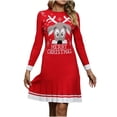 thumbnail image 2 of Njagoc3 Womens Long Sleeve Christmas Graphic Sweater Dress, Festive Casual & Party Wear, Knee - Length, Knit Fabric, for Xmas Events, 2 of 5