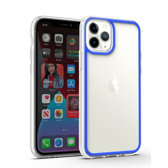 For Apple iPhone 13 Pro (6.1") Ultra Slim Fit Transparent Colored Frame Bumper Hard PC Back Rubber TPU Hybrid Rugged Cover ,Xpm Phone Case [Clear/Blue]
