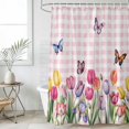 thumbnail image 6 of Tulips Spring Floral Shower Curtain Set - Small 36" x 72" Washable Bathtub Curtain with 12 Hooks, Pink Plaid Flowers Butterfly Pastoral Waterproof Fabric Stall Shower Curtains for Bathroom Décor, 6 of 6