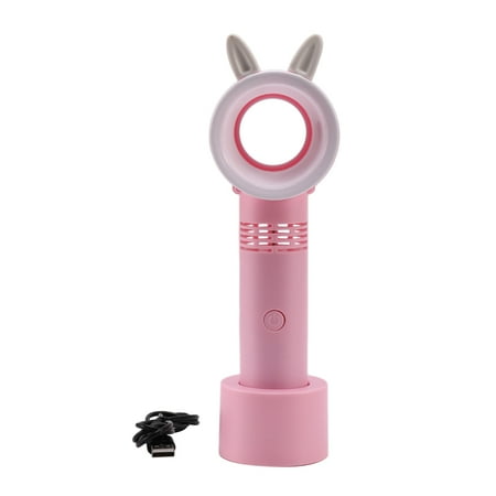 

USB Rechargeable Portable Bladeless Fan Handheld Mini No Leaf Fan with Light for Student Dormitory Office(Pink)